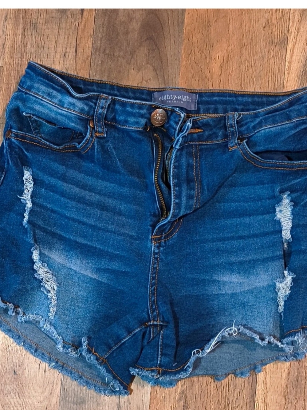 Eighty Eight Dark Blue Distressed Denim Cutoff Shorts